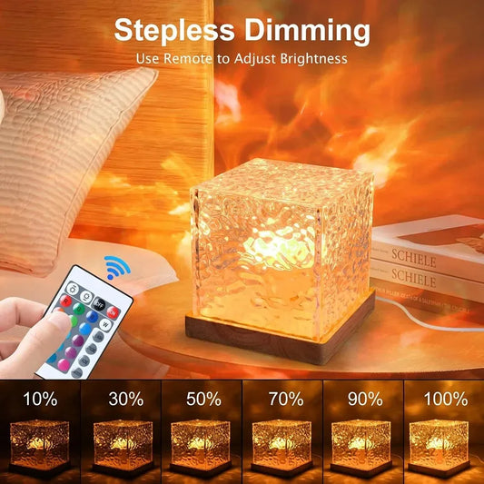 3/16 Colors Dynamic Rotating Water Ripple Projector Night Light Flame Crystal Lamp for Living Room Study Bedroom Rotating Light